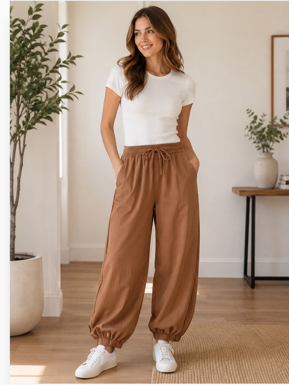Naya‎ Parachute Drawstring Barrel Pants in Dark Tan Size 3 (10/12) Large